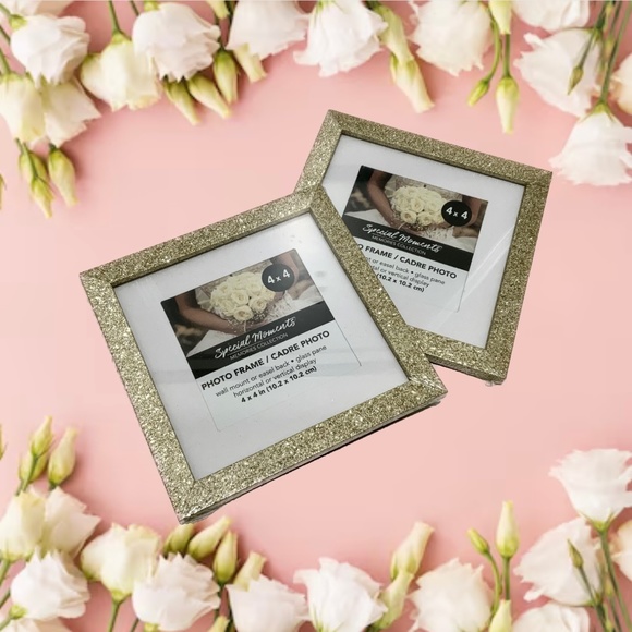 Set of 2  Picture Frames Gold Glitter Photo Frame with Mat Poster Frame - Picture 1 of 8